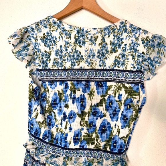 Moon River Floral Smocked Maxi Dress, Blue Multi, size XS NWT - Picture 4 of 6